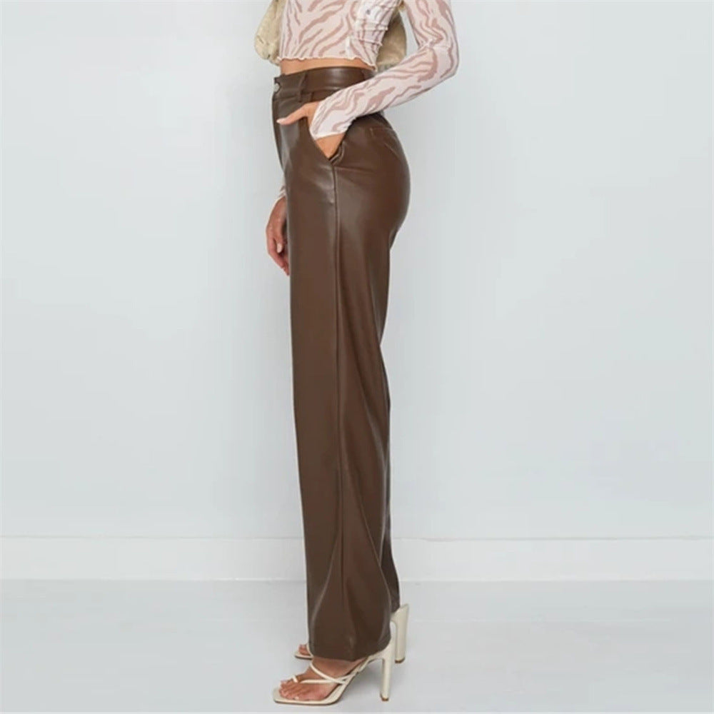 Loose fit pocket leather trousers