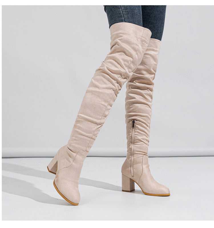 High Knee Round Toe Boots