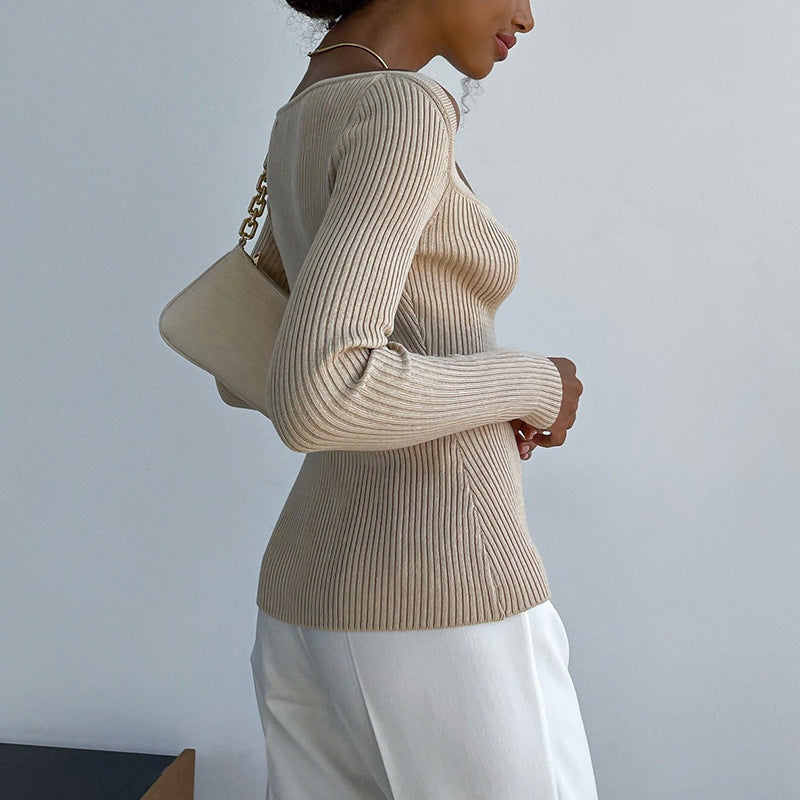 Long Sleeve Square-Neck Autumn Sweater