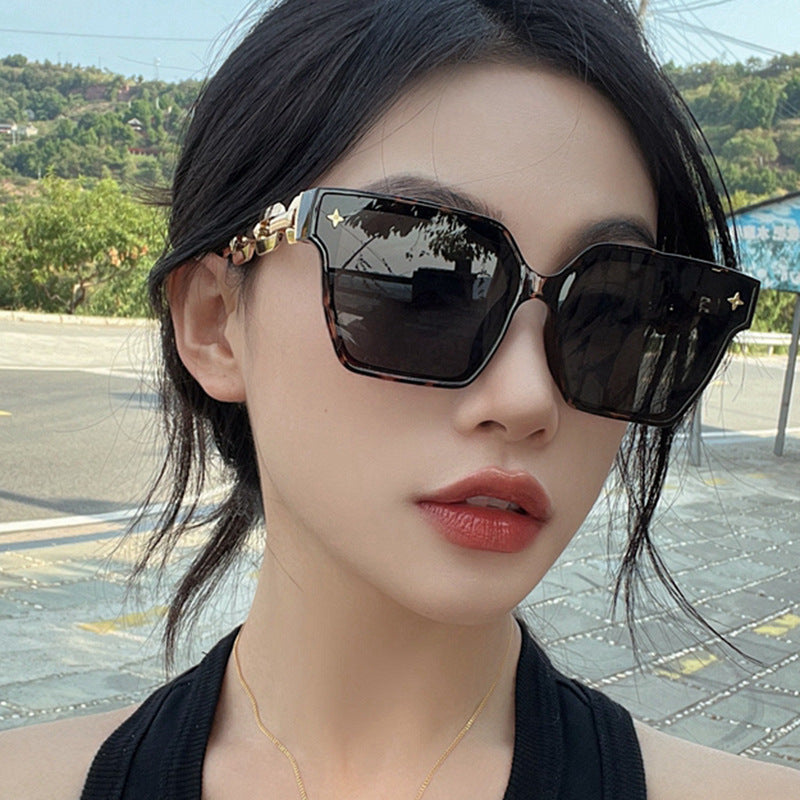 elegant color block leopard pc square full frame women's sunglasses