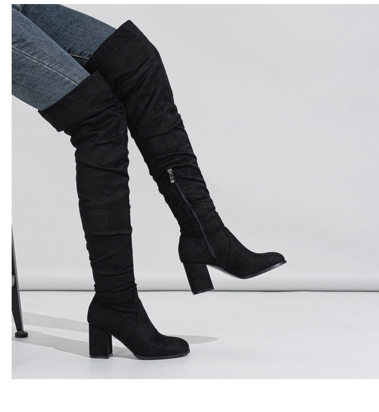 High Knee Round Toe Boots