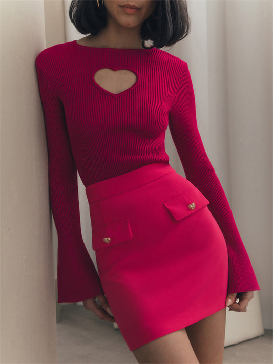 Long Sleeve Hollow Heart Shape Sweater