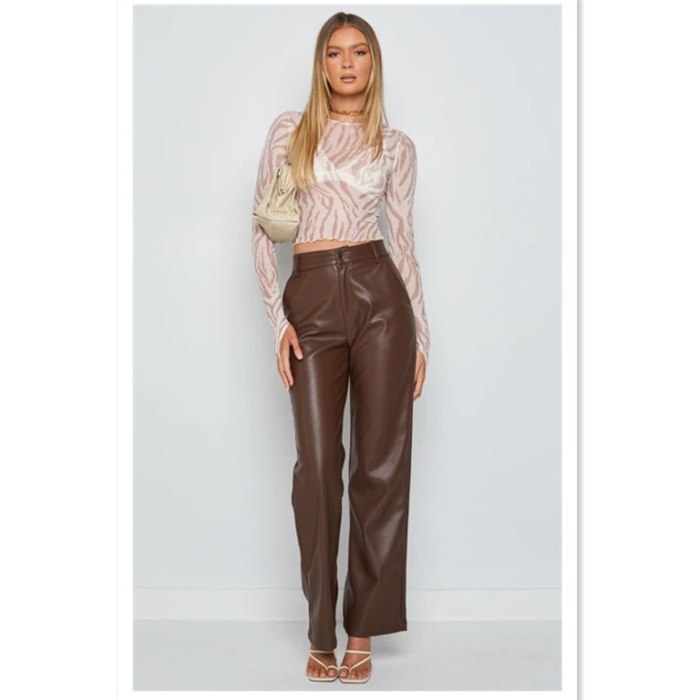 Loose fit pocket leather trousers