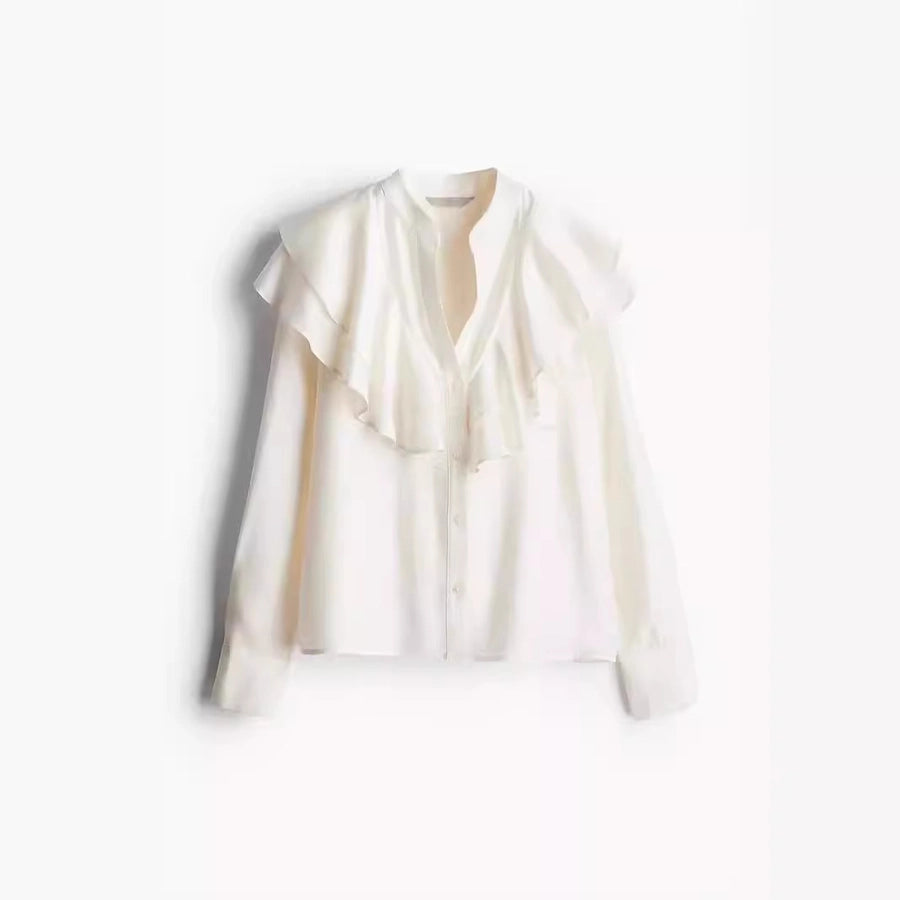 Long sleeve cream elegant buttoned blouse