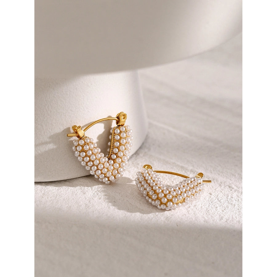 1 Pair Sweet Round Pearled style 18K Gold Plated Earrings