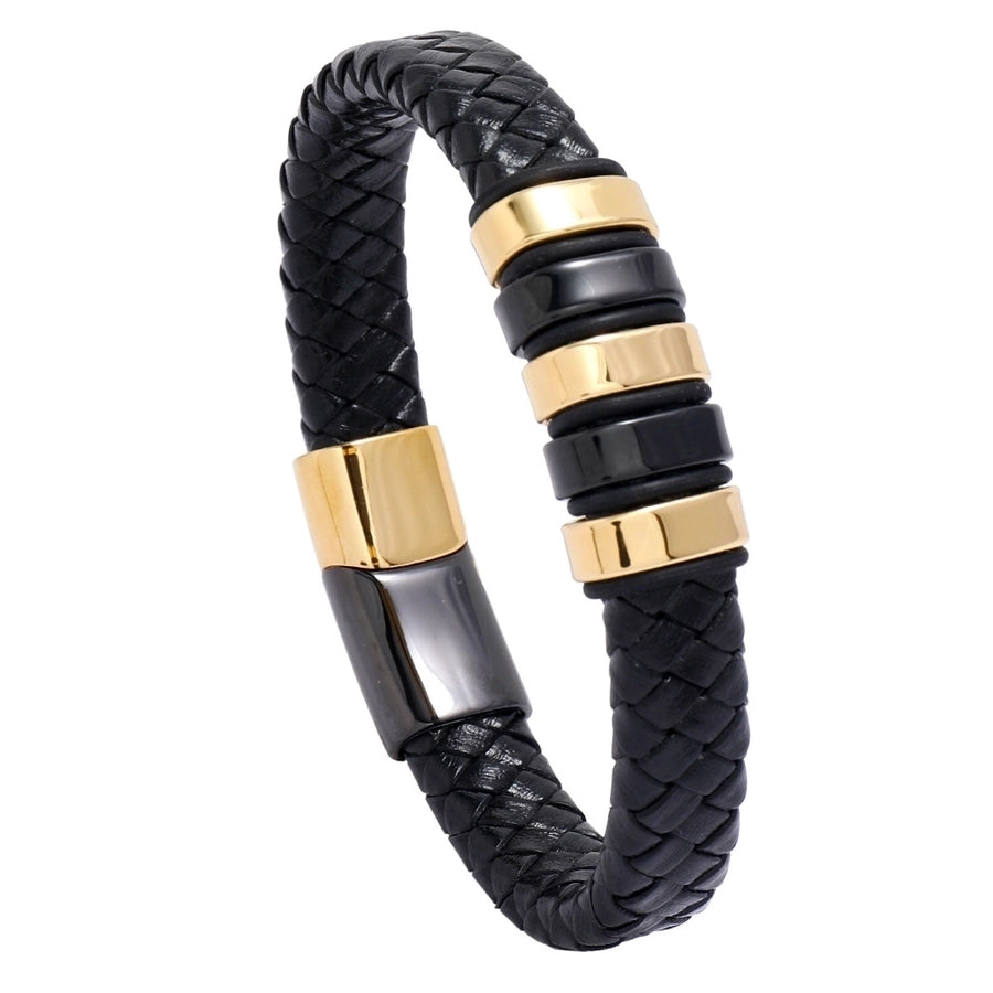 Two-colour stainless steel magnet buckle leather bracelet