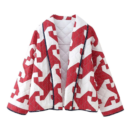 Off patterned red & white coat