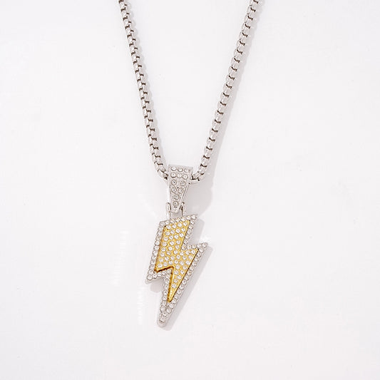 Lightning rhinestone plated pendant necklace