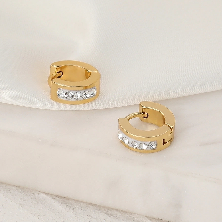 1 Pair Elegant Simple Style Geometric 304 Stainless Steel Zircon 18K Gold Plated Huggie Earrings