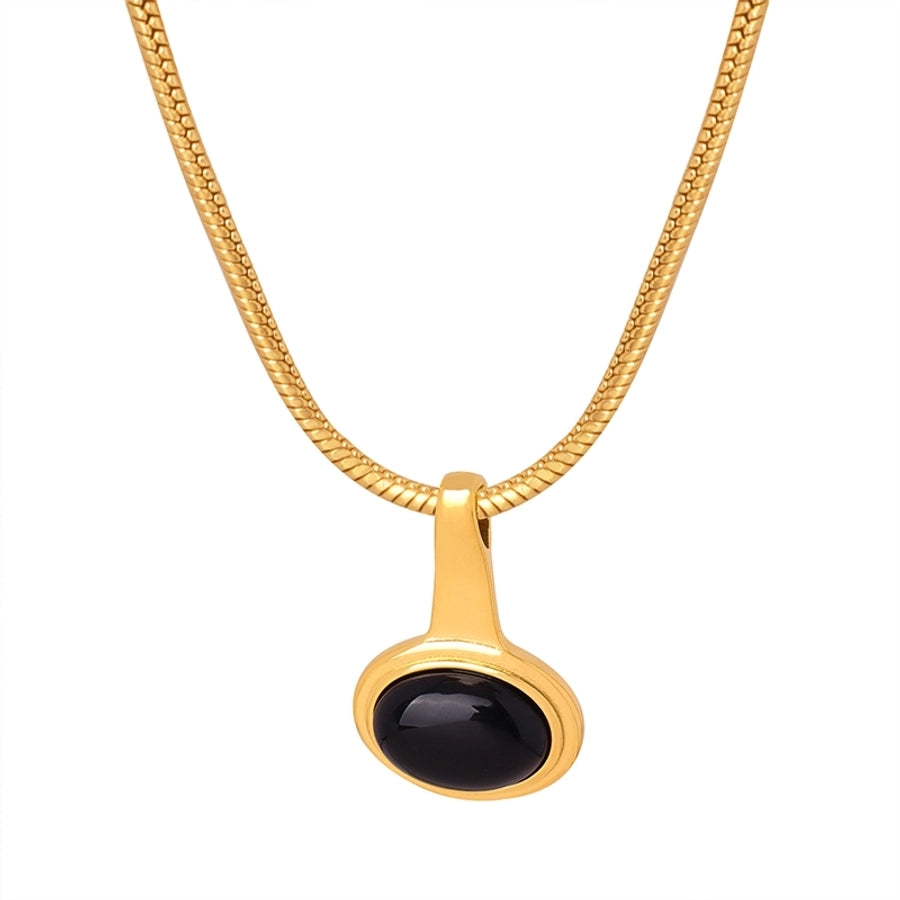 Elegant Oval Glass 18K Gold Plated Pendant Necklace