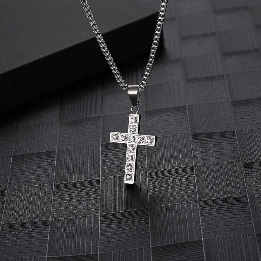 Stainless Steel 18K Gold Inlay Cross Zircon Pendant Necklace