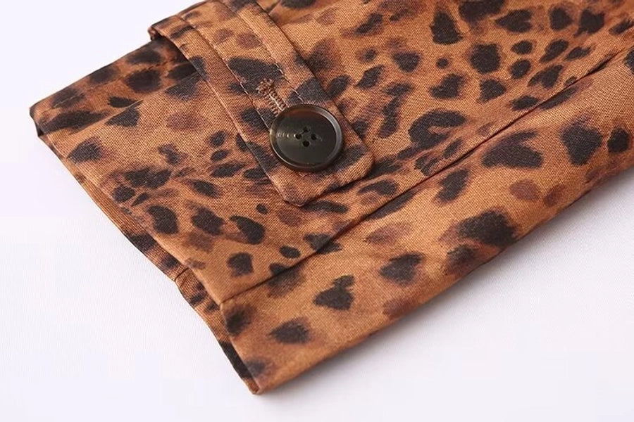 Loose animal print trench coat