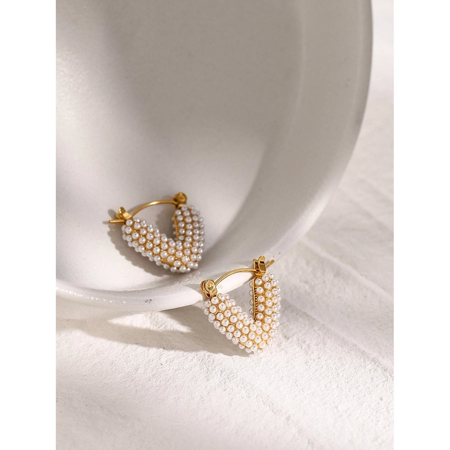 1 Pair Sweet Round Pearled style 18K Gold Plated Earrings