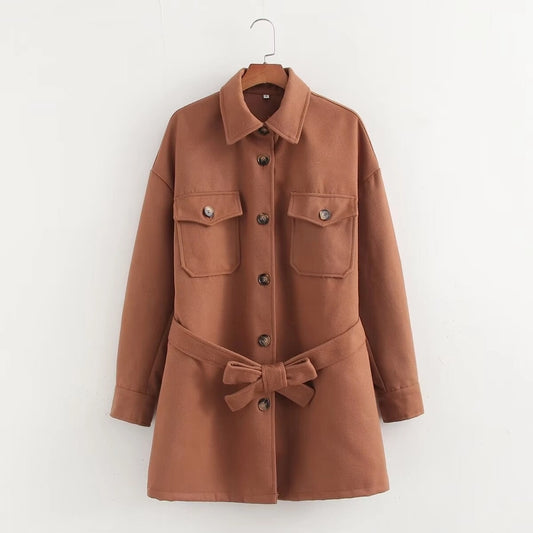 Brown Belt Breasted Jacket