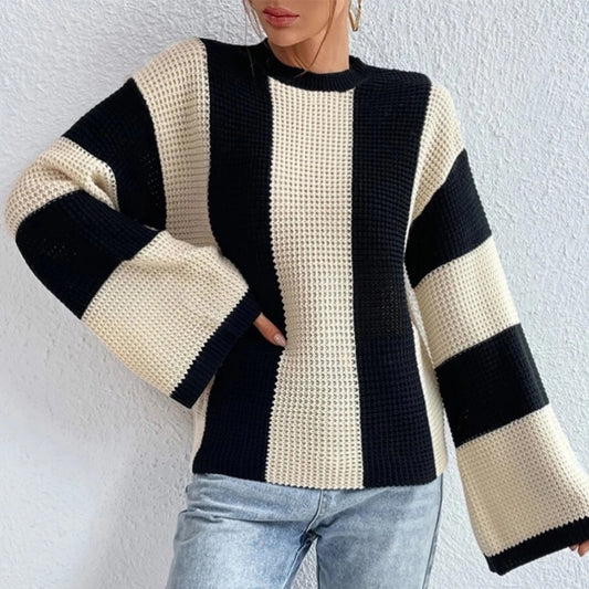 Long Sleeve Contrast Rib-Knit Striped Cardigan