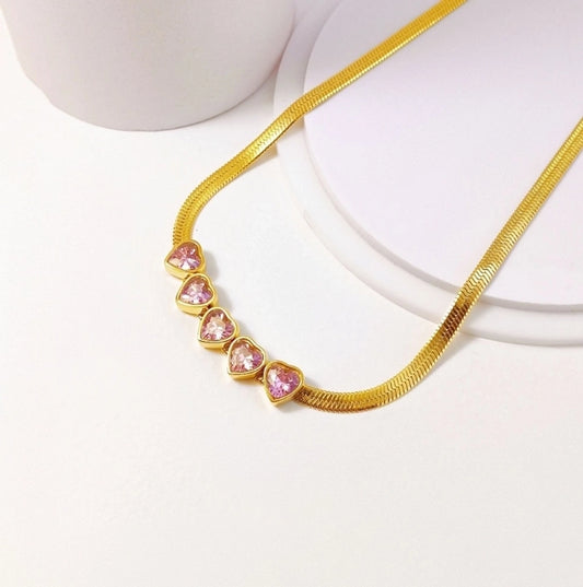 Coloured love hearts zircon Inlay Necklace