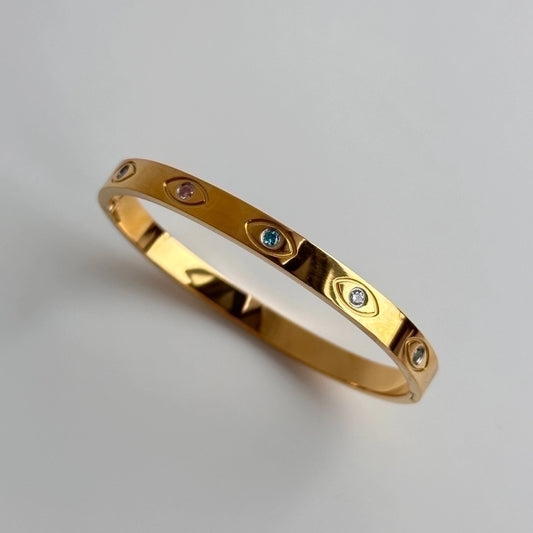 Coloured Crystal Drop Zircon 18k Gold Plated Bangle