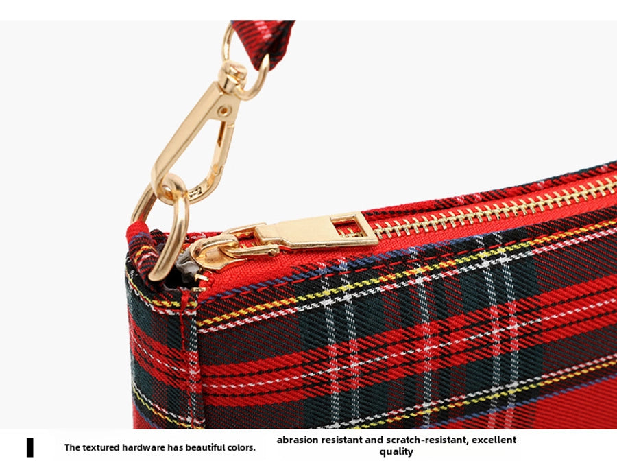 Retro Red Plaid French shoulder underarm handbag