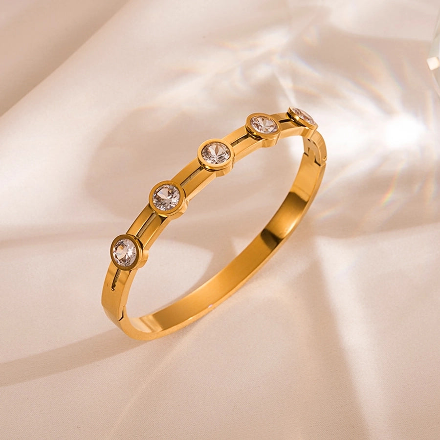 Coloured crystal top shape gold plated zircon bangle