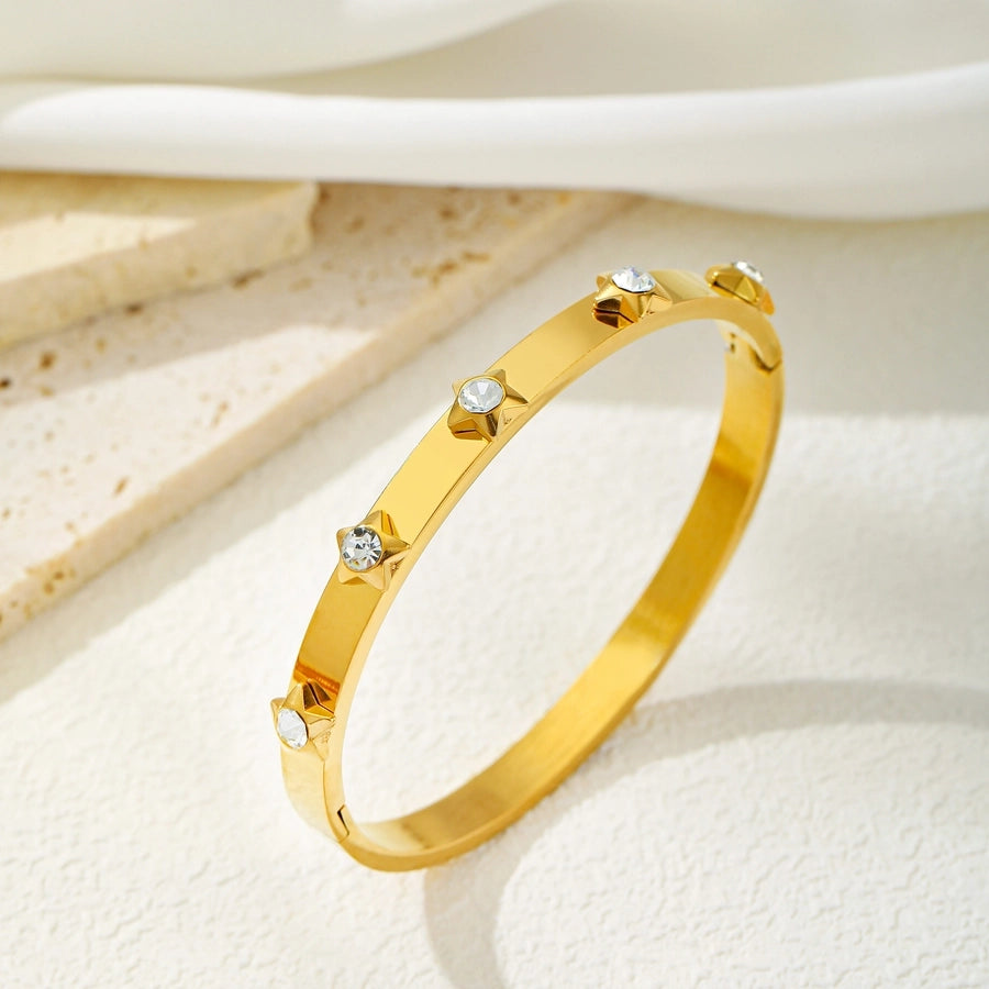 Vintage Style Star & Heart Shape 18K Gold Plated Rhinestones Bangle