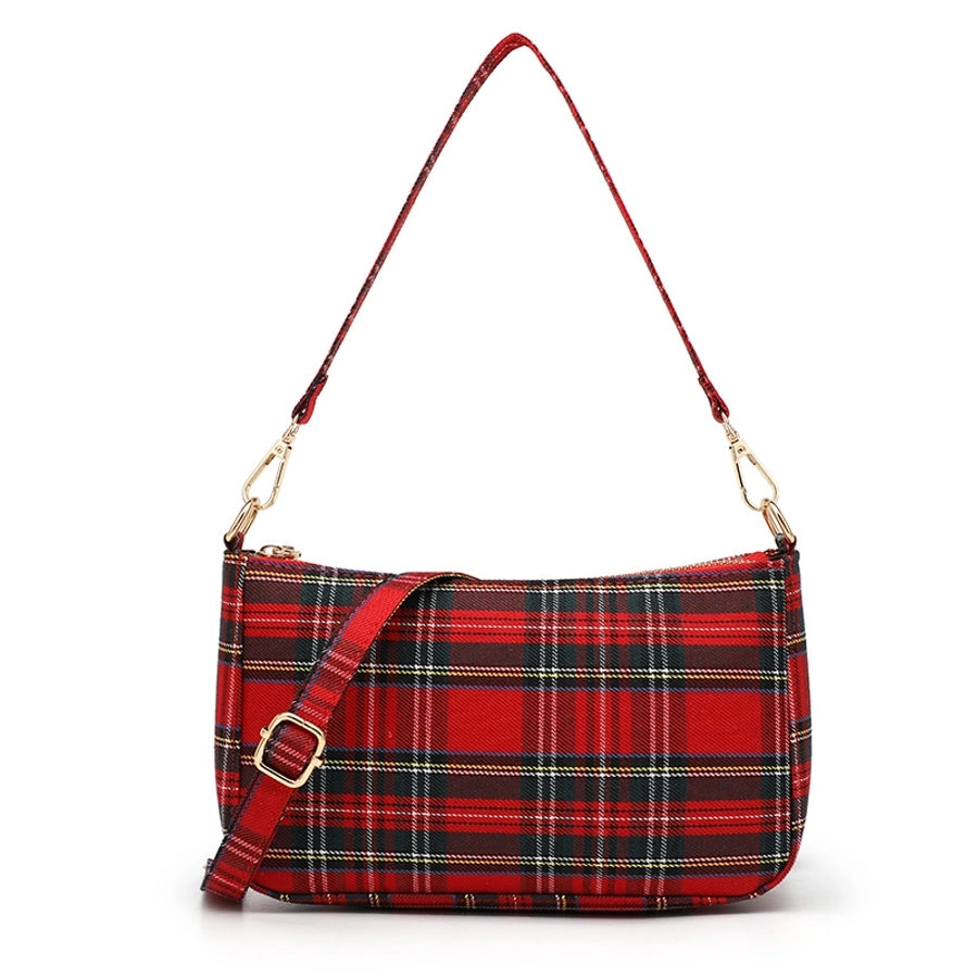 Retro Red Plaid French shoulder underarm handbag