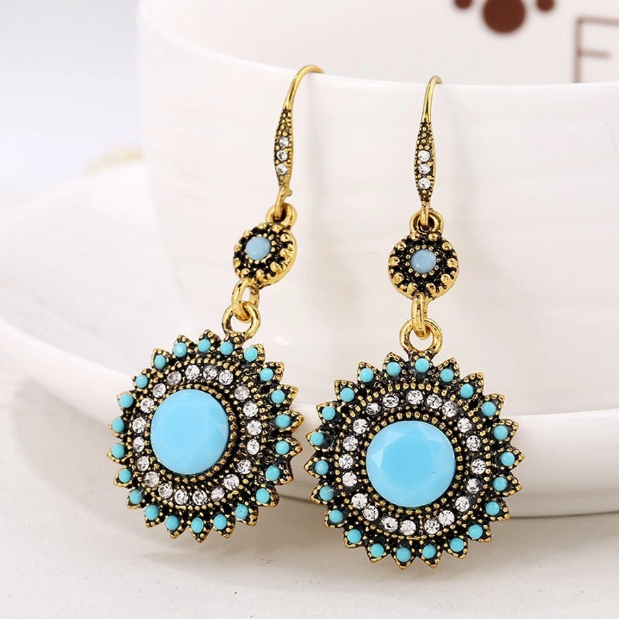 1 pair elegant ethnic style zircon drop earrings