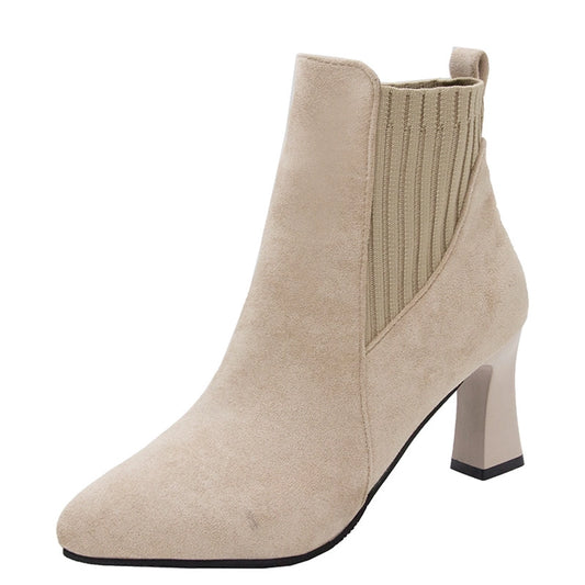 Suede Pointed Sleeved Short Boots