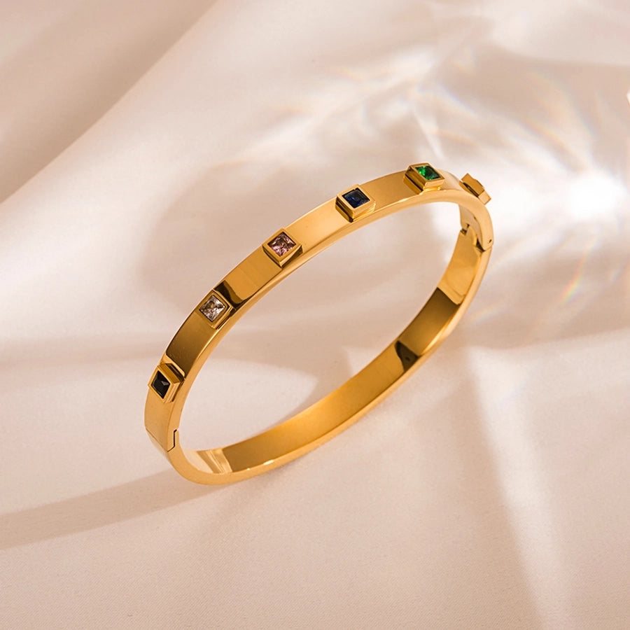 Coloured crystal top shape gold plated zircon bangle