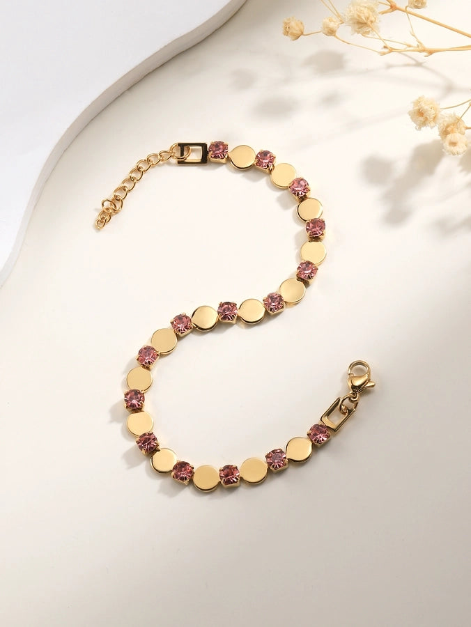 Retro colour block 18K gold plated zircon bracelet