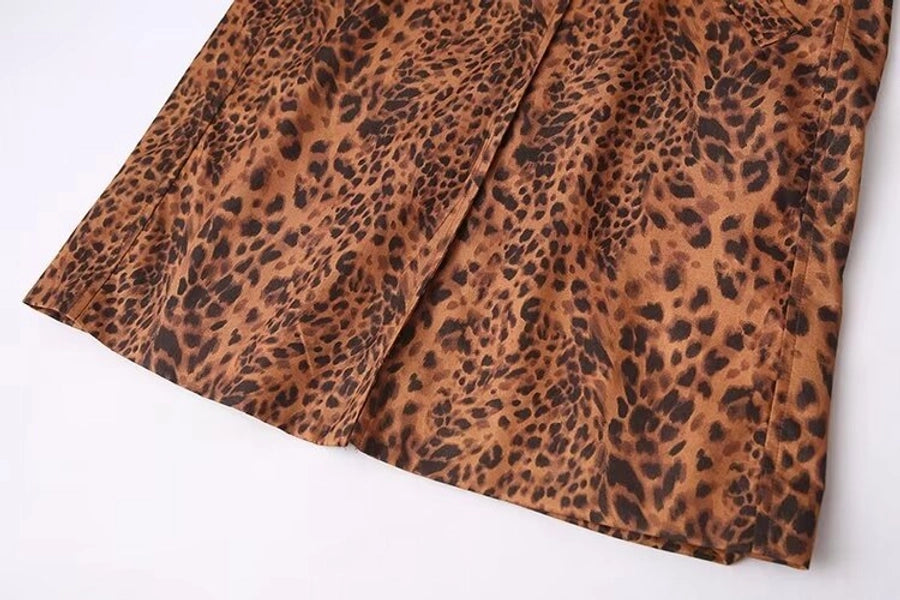 Loose animal print trench coat