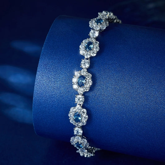 Sterling Silver White Gold Plated Luxurious Flower Zirconia Bracelets