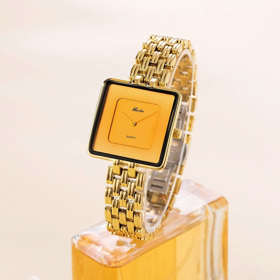 MISSFOX Golden Black Square Quartz Watch