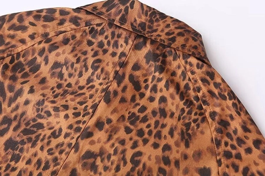 Loose animal print trench coat