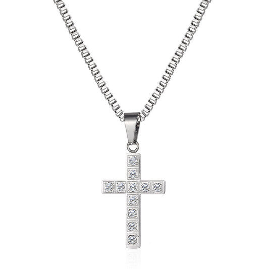 Stainless Steel 18K Gold Inlay Cross Zircon Pendant Necklace