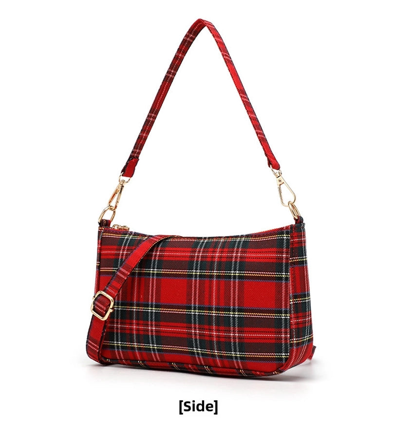 Retro Red Plaid French shoulder underarm handbag