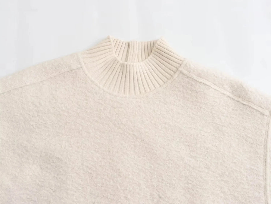 High neck pleated style cardigan sweater