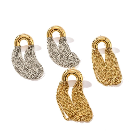 1 Pair Classic Semicircle Tassel Lines 18K Gold Plated Drop Earrings