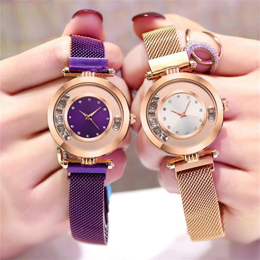 Coloured style rounded diamond face watch