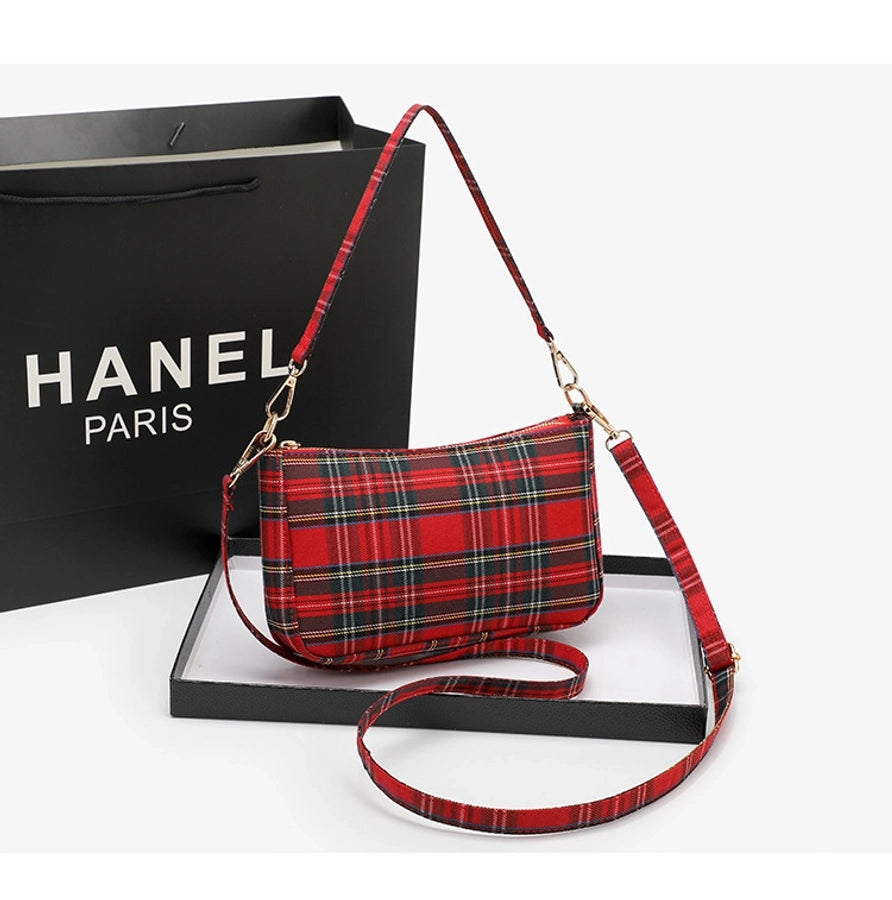 Retro Red Plaid French shoulder underarm handbag