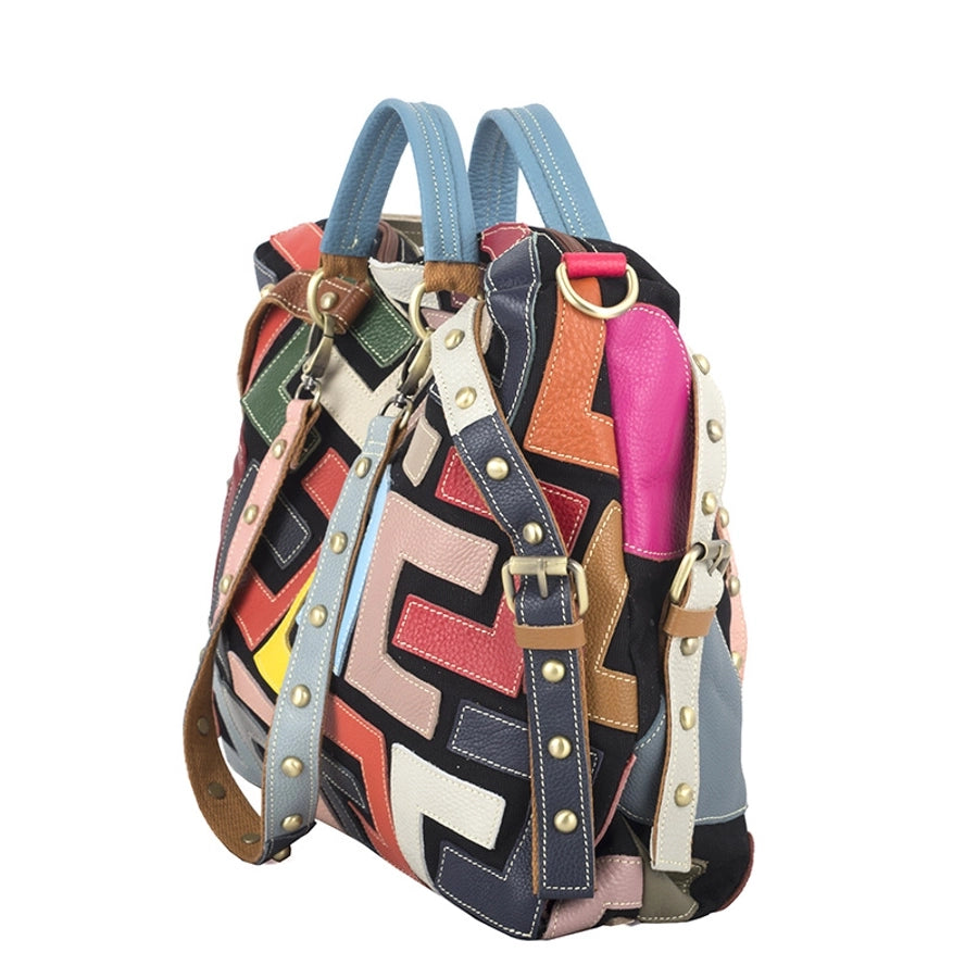 Geometric Leather Pattern Colour Contrast Shoulder Crossbody Hand Bag