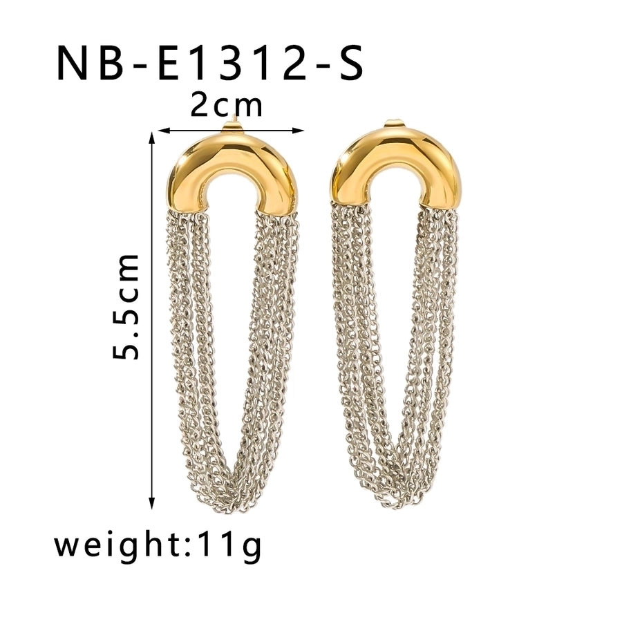 1 Pair Classic Semicircle Tassel Lines 18K Gold Plated Drop Earrings