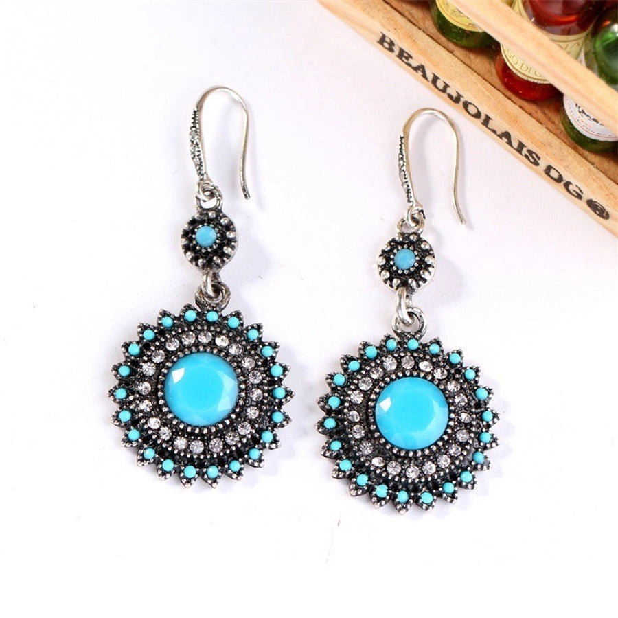 1 pair elegant ethnic style zircon drop earrings