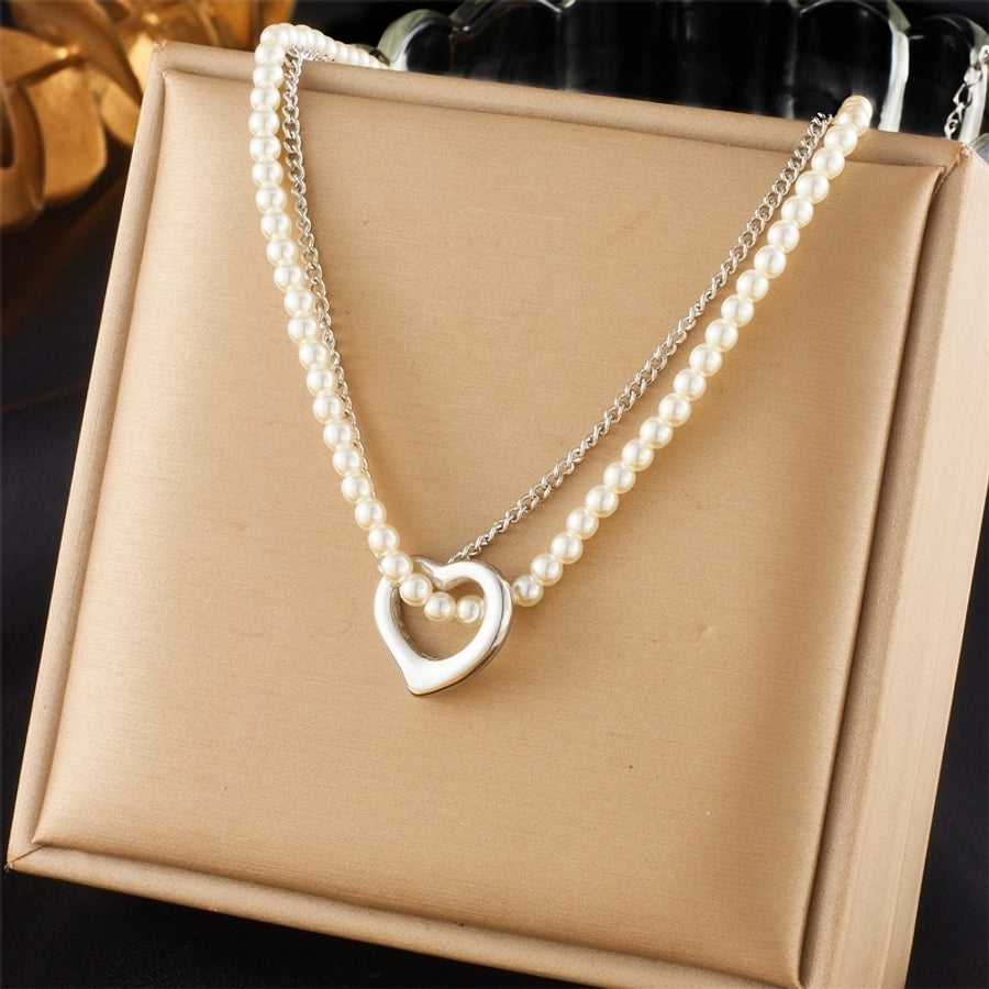 18K Gold Plated Vintage Style French Heart Shape No Inlaid Pendant Necklace