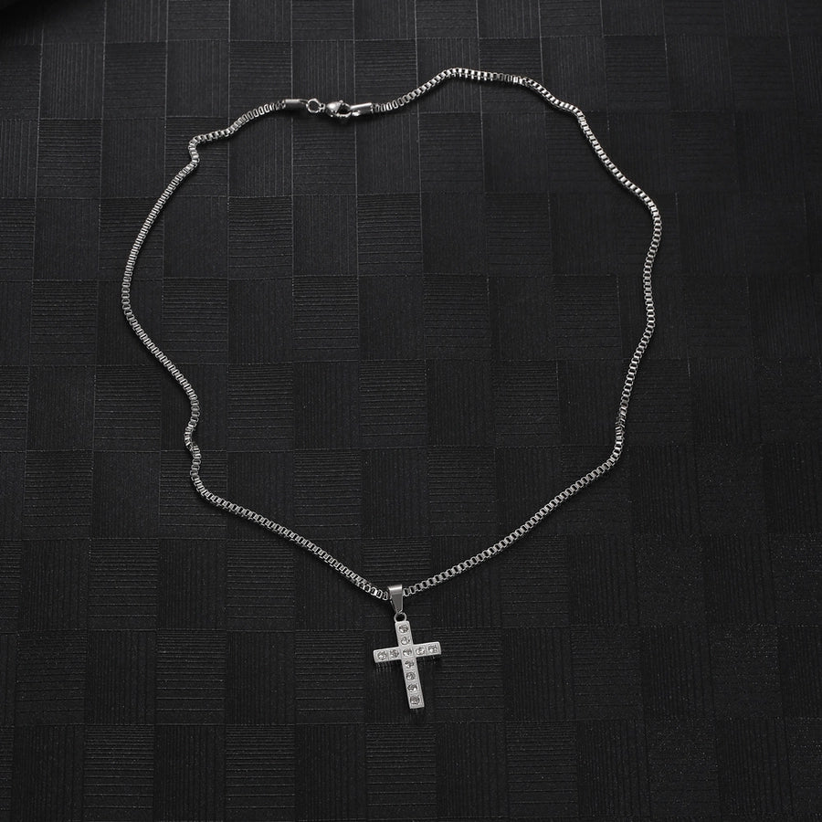 Stainless Steel 18K Gold Inlay Cross Zircon Pendant Necklace