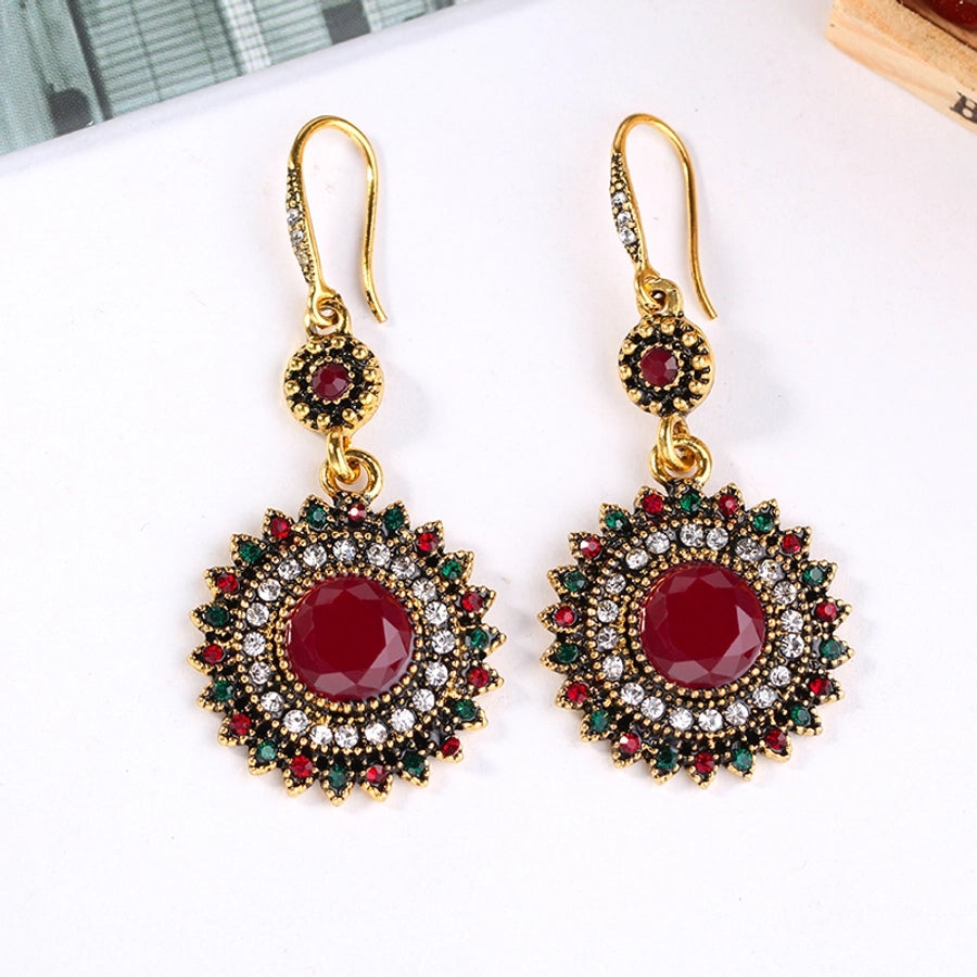 1 pair elegant ethnic style zircon drop earrings