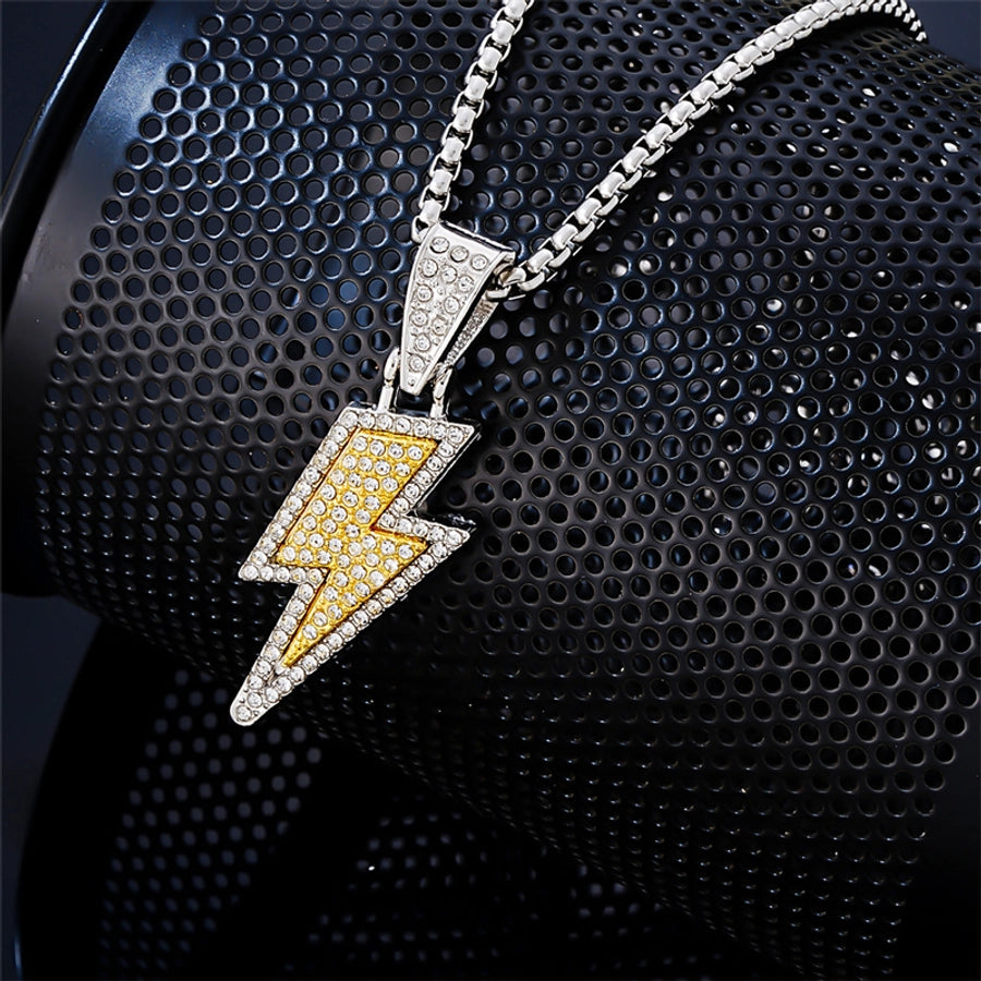 Lightning rhinestone plated pendant necklace