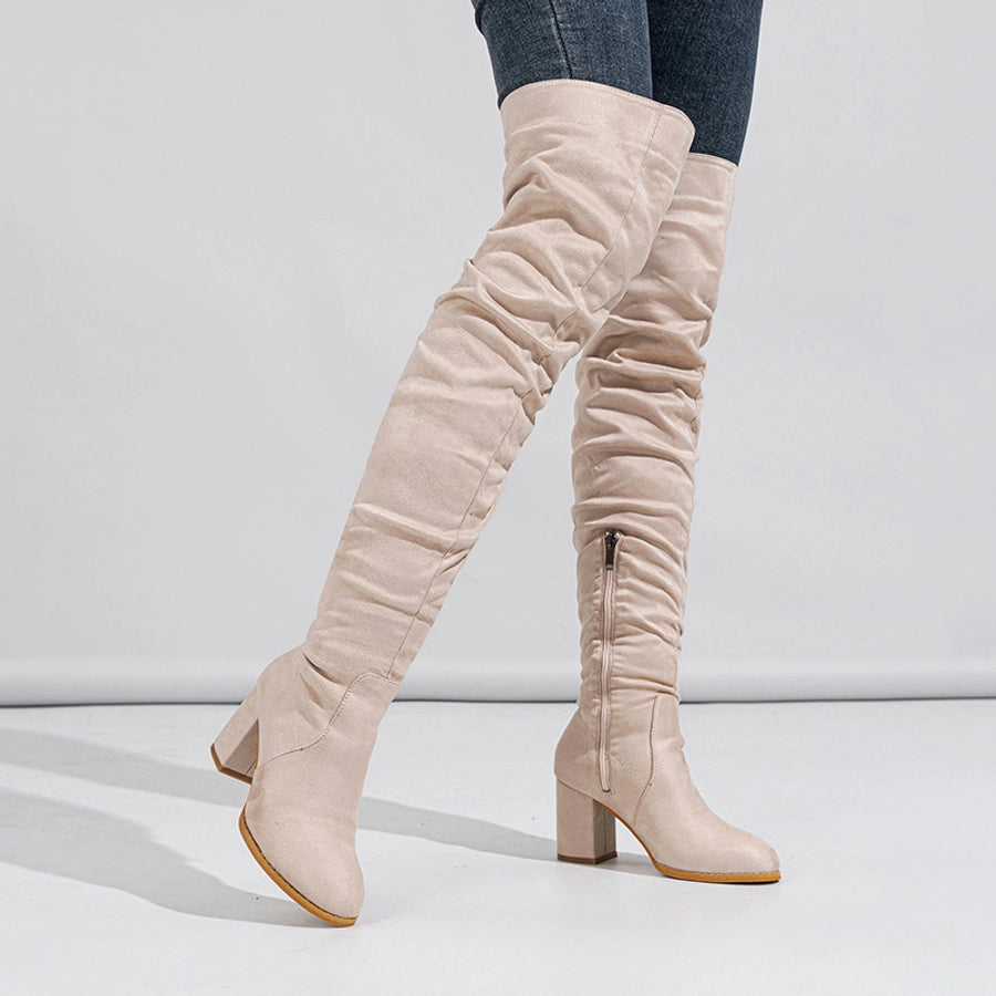 High Knee Round Toe Boots