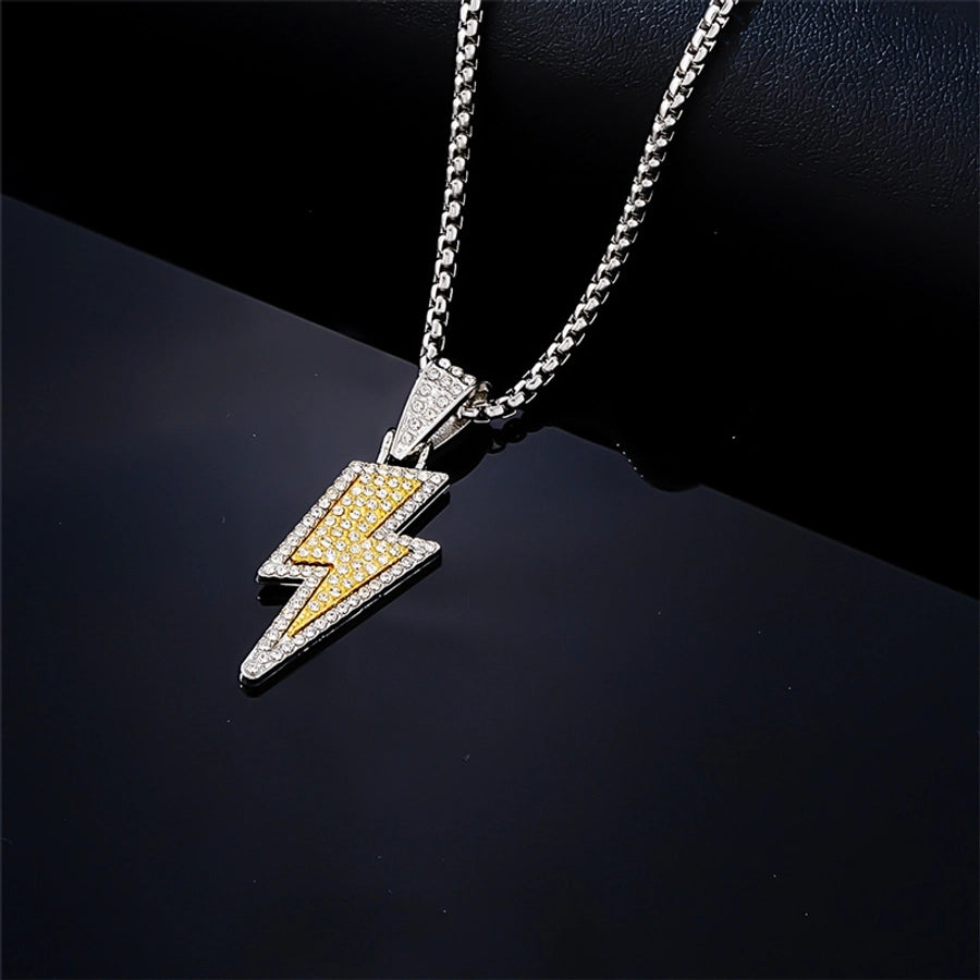 Lightning rhinestone plated pendant necklace