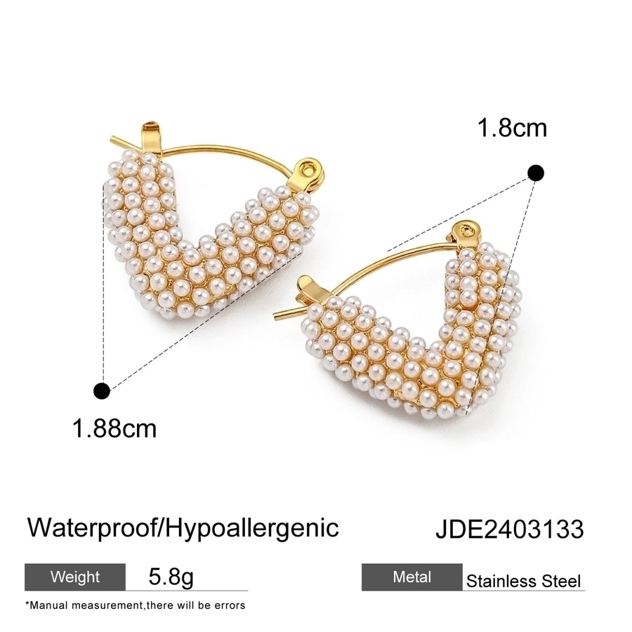 1 Pair Sweet Round Pearled style 18K Gold Plated Earrings