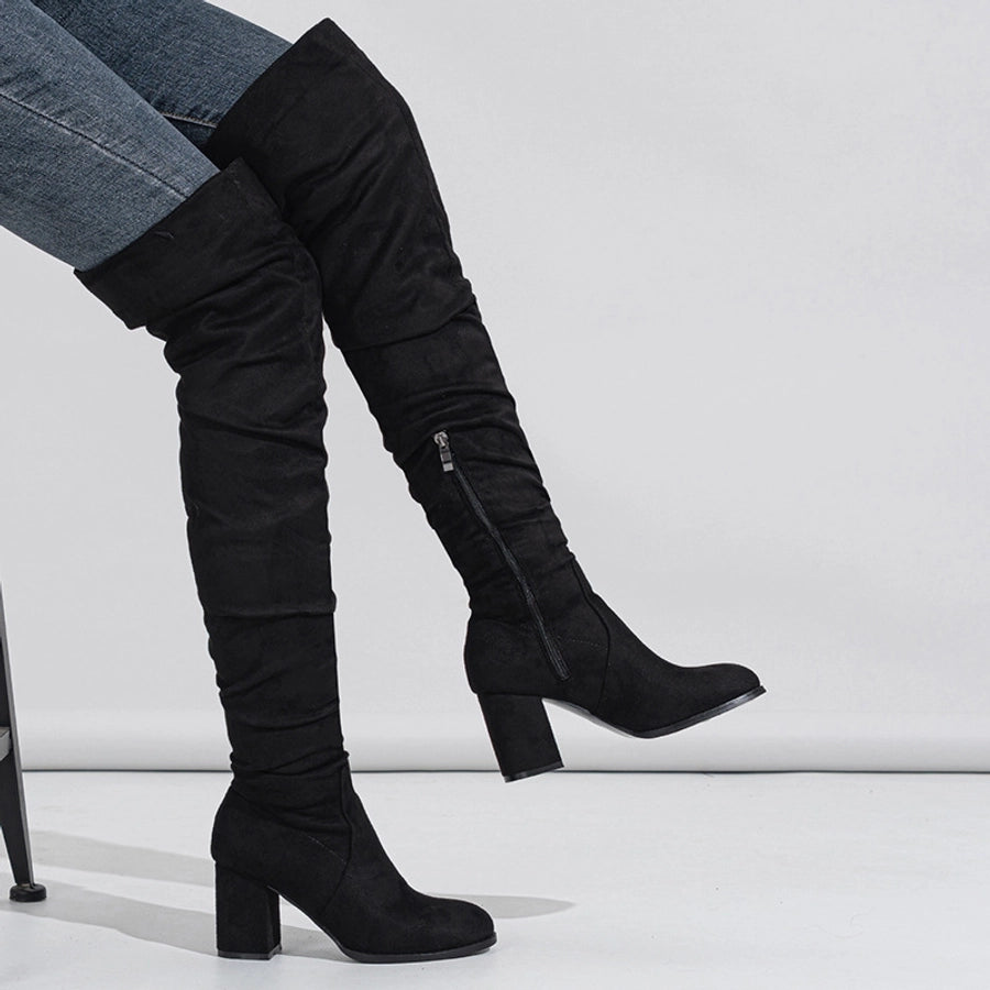 High Knee Round Toe Boots